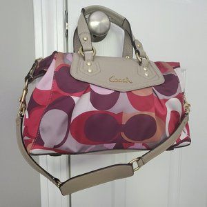 Coach Signature Satin Bag Purse Pink/Purple